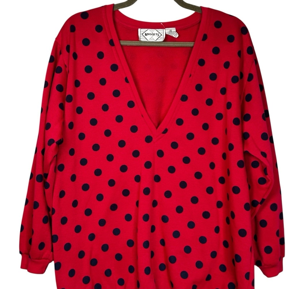 Nuggets Pink Navy Polka Dot V Neck Long Sleeve Sweatshirt Top‎ M